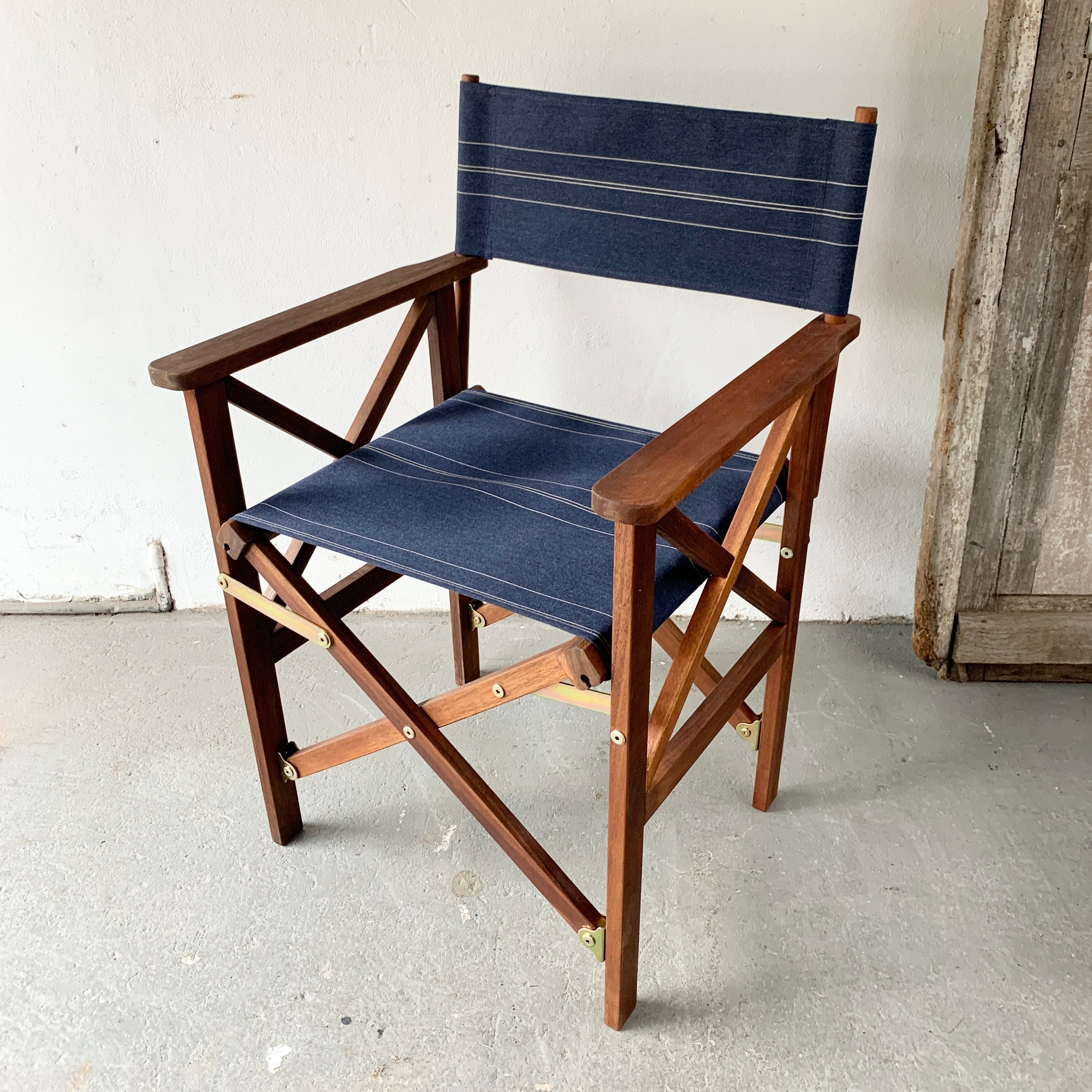 NEW Directors Chair Hardwood Synthetic Pin Stripe Denim ICI ET LA