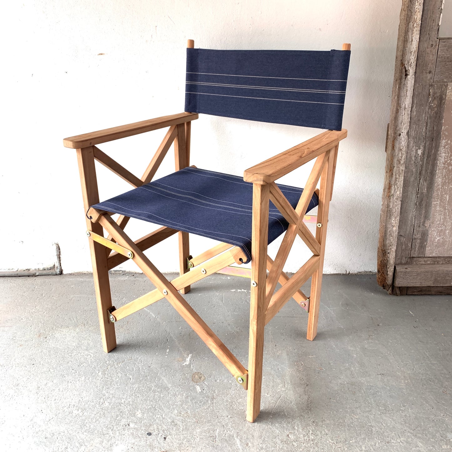 NEW Directors Chair Teak Synthetic Pin Stripe Denim