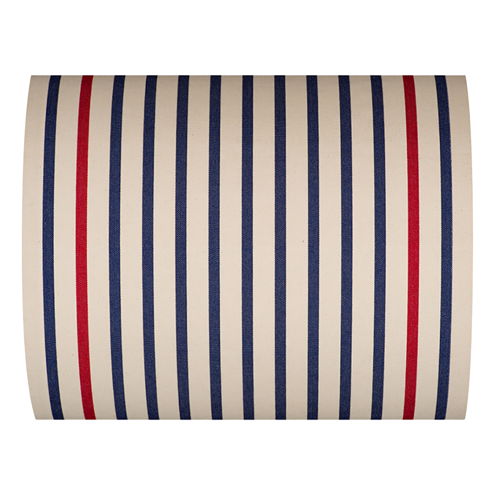Red, blue and ecru coloured striped fabric thumbnail