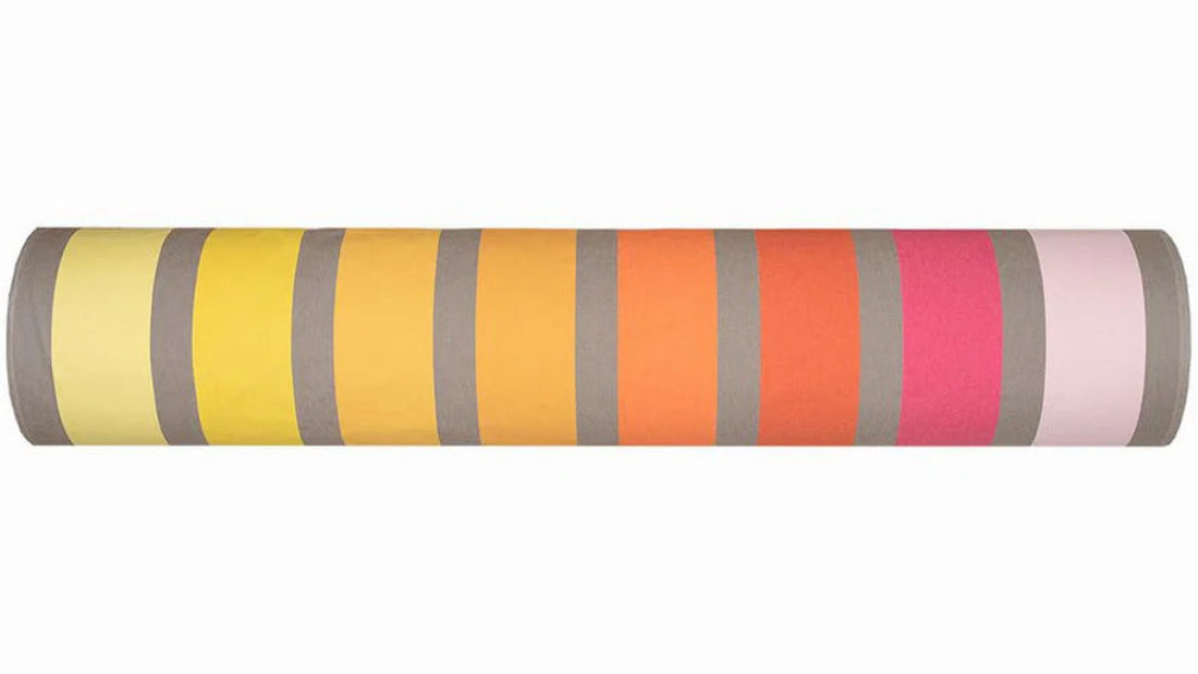 Eté multi coloured striped Les Toiles du Soleil 100% cotton fabric. With yellows oranges, red and pink