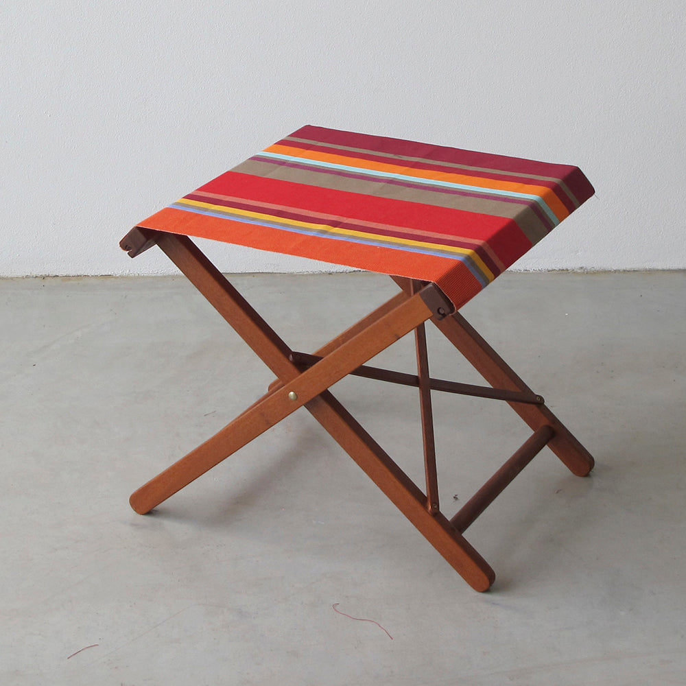 Folding Stool Hardwood Cotton Stripe Collioure Rouge