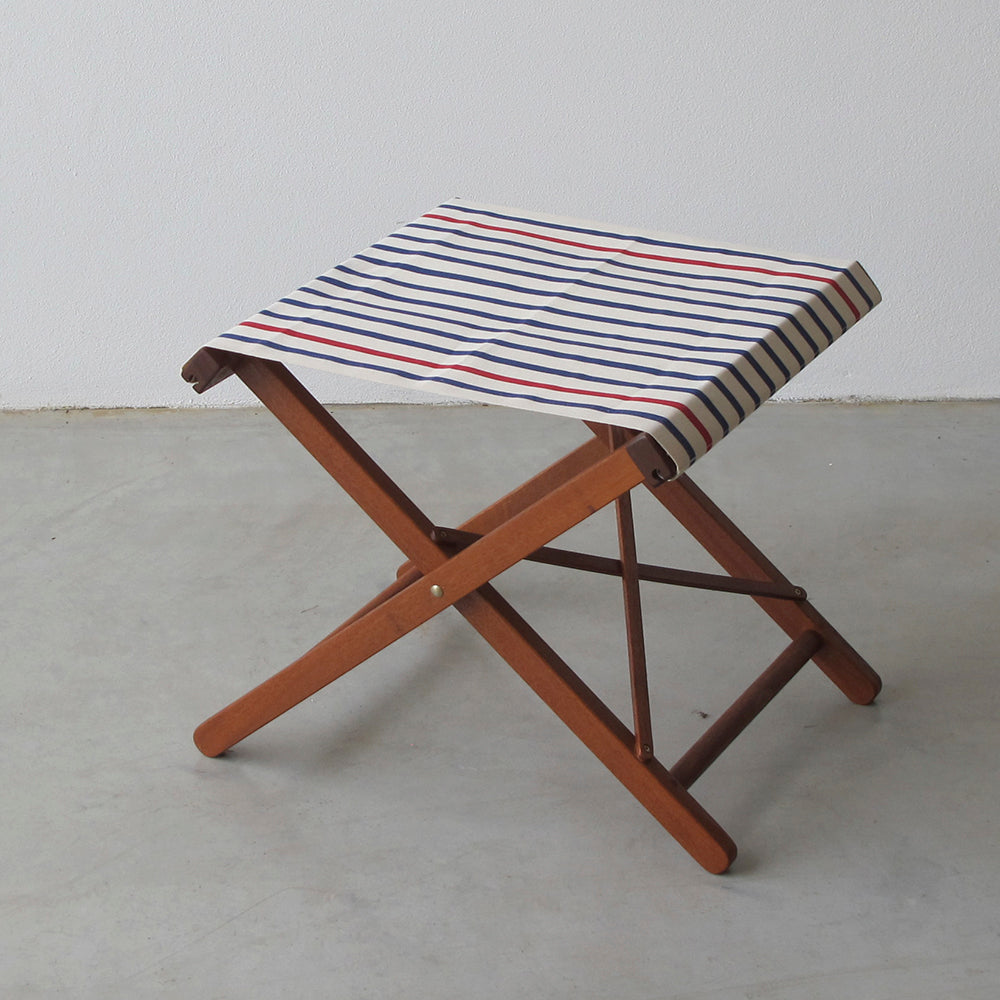 Folding Stool Hardwood Cotton Stripe Ecru Marine