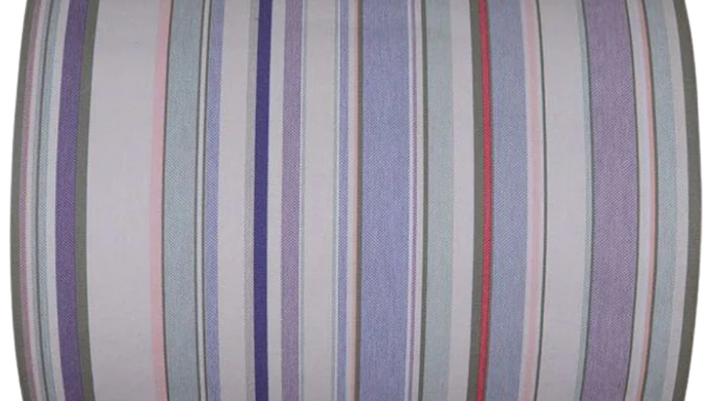 Glycine a multi striped fabric featuring soft palette of lavender, blush, pale blue, and grey by Les Toiles du Soleil