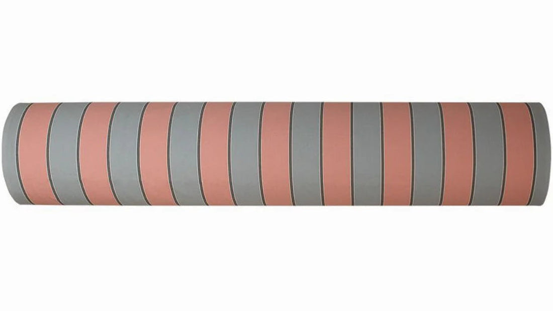 180cm cotton fabric roll of Paul Saumon - stripes of blush pink and cool grey, warmed by soft salmon tones, create a balanced palette.