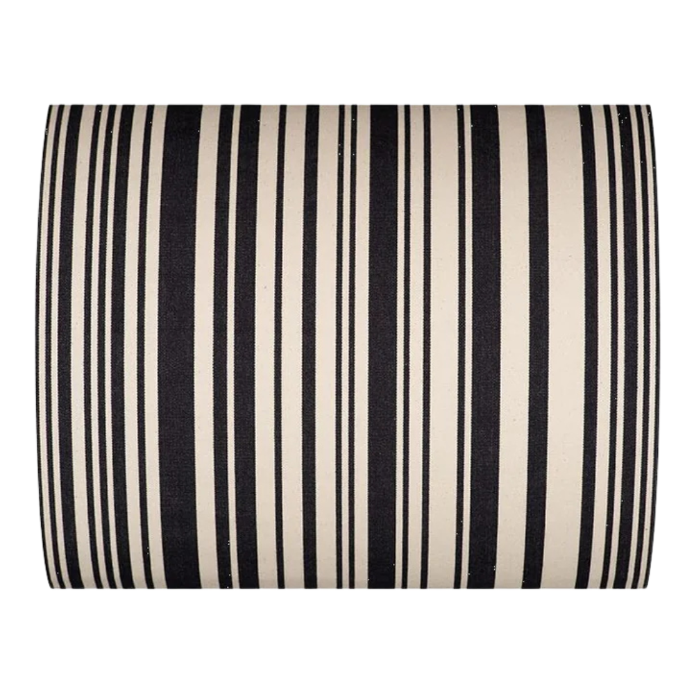 Close up of fabric with black and off white stripes. Like a barcode