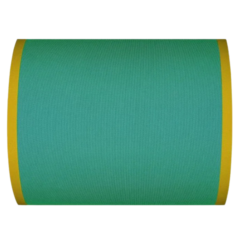 Turquoise cotton fabric with yellow stripes on both edges. White background