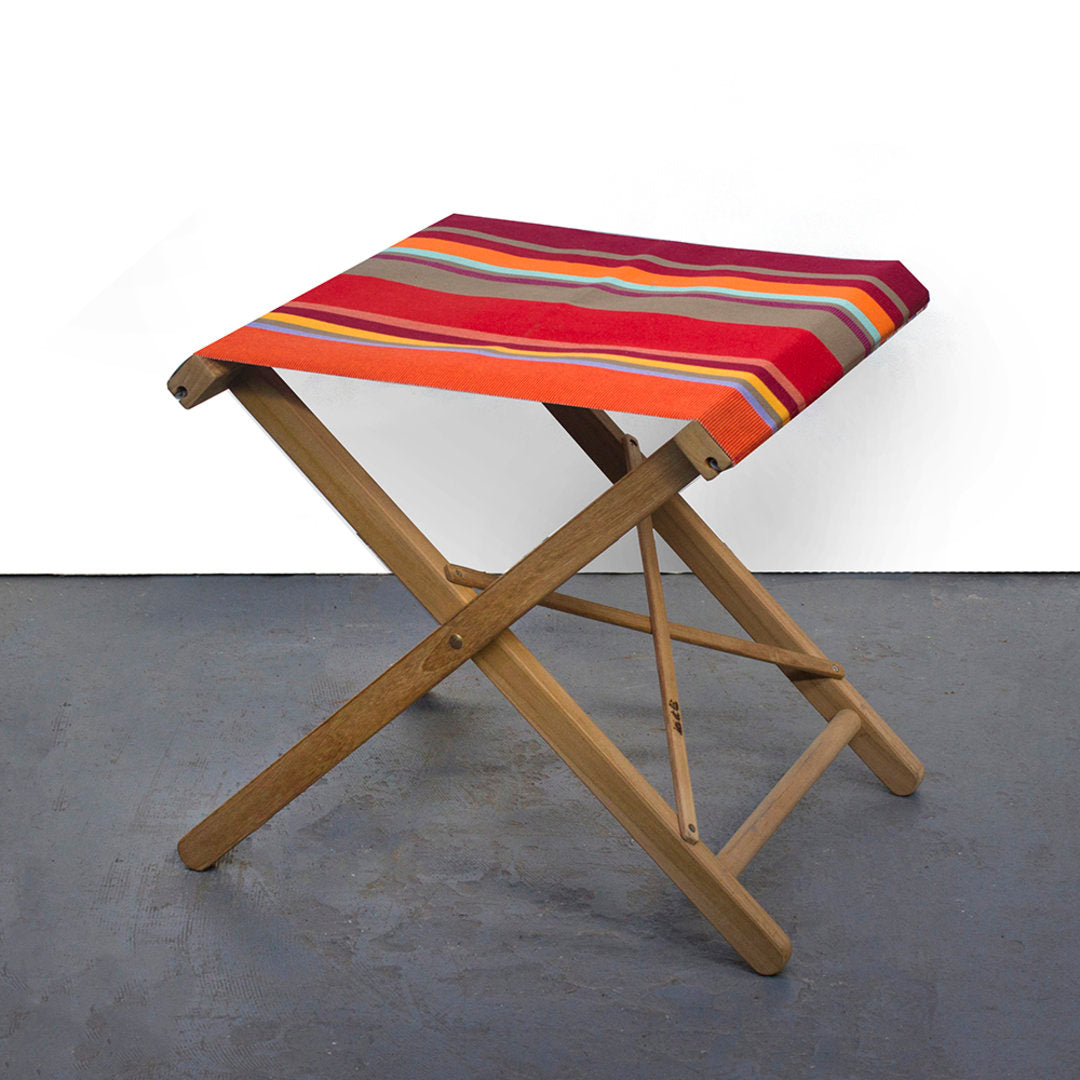 Folding Stool Teak Cotton Collioure Rouge