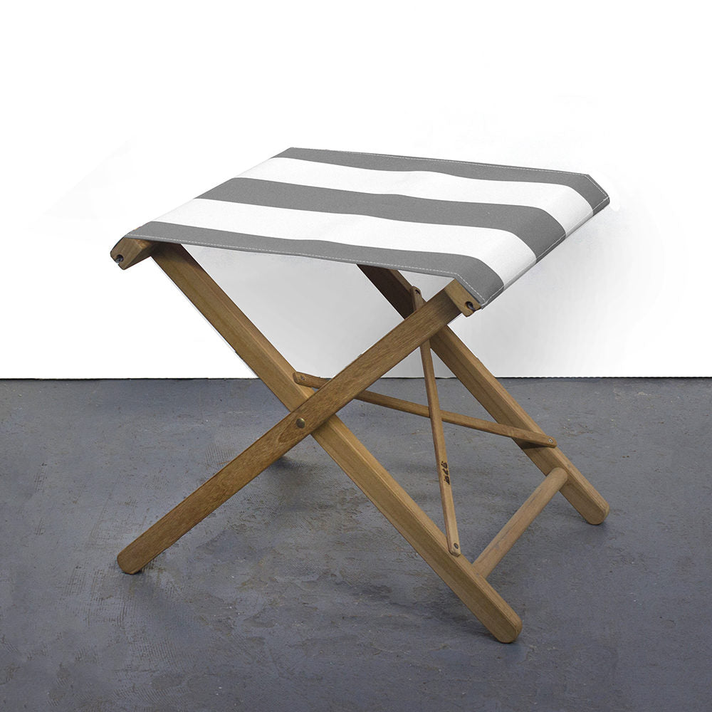 Folding Stool Teak Synthetic Light Grey/White