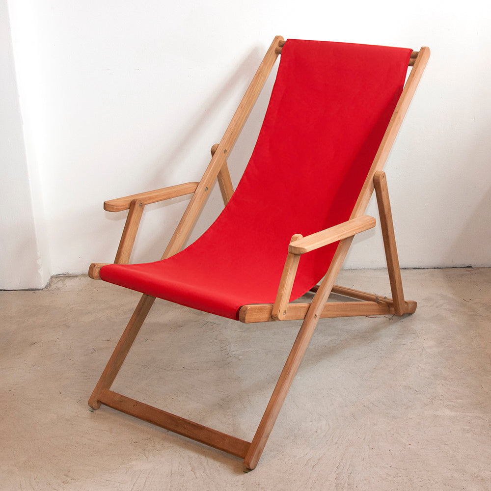 Deckchair w/Arms Teak Synthetic Red