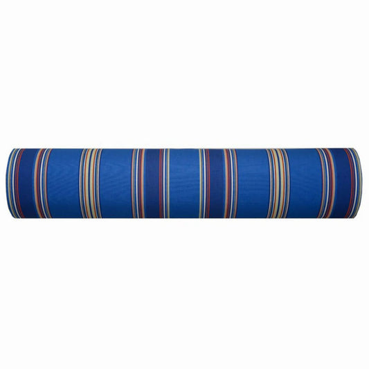 Les Toiles du Soleil Sunbrella Alexandre roll of fabric with colouful multi striped shades of blue and warm tones