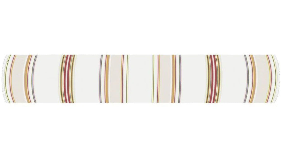 100% cotton fabric roll by Les Toiles du Soleil. Auguste range with multiple coloured stripes of light browns, soft, beige and pinks, and other colours