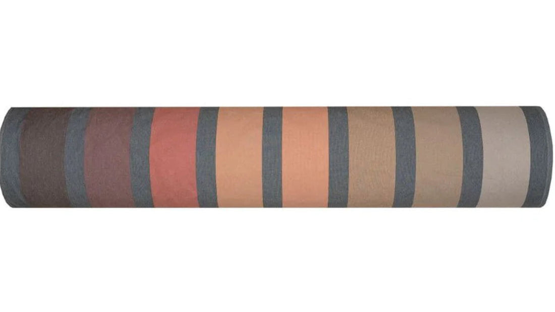 100% cotton fabric roll by Les Toiles du Soleil. Automne multi coloured stripes of terracotta, peach, taupe and beige