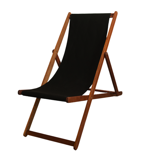 Ici et la hardwood folding deckchair with black waterproof sunbrella fabric. On white background