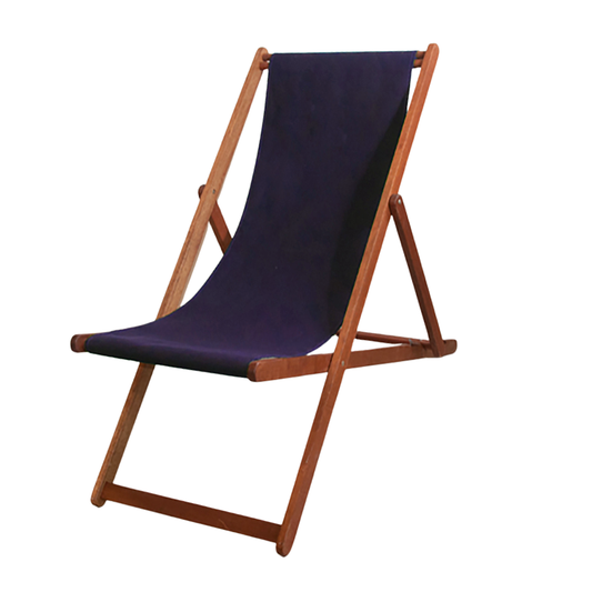 Ici et la hardwood folding deckchair featuring a Navy coloured outdoor Sunbrella sling
