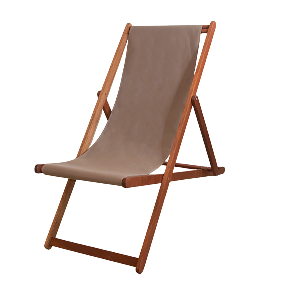 Ici et la hardwood folding deckchair featuring a solid taupe coloured outdoor Sunbrella sling