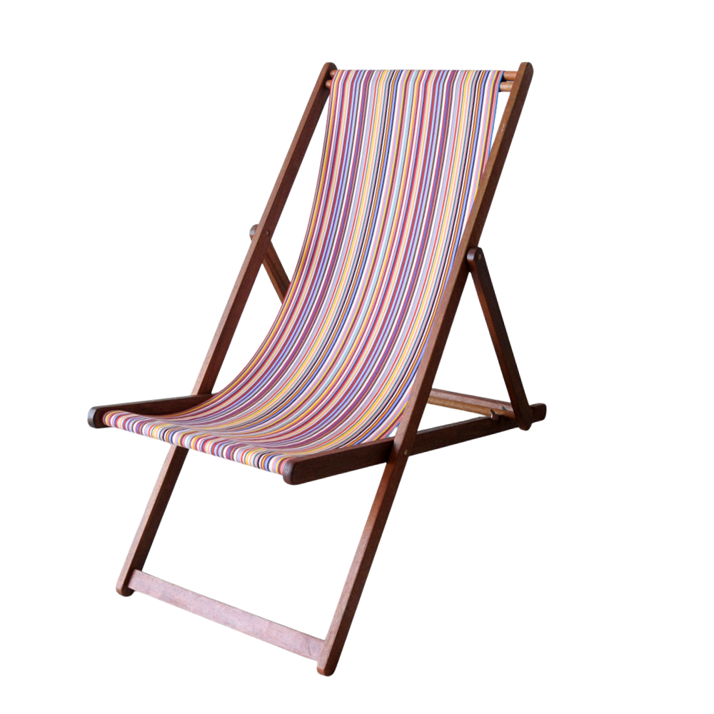 Ici et la hardwood folding deckchair with a multicoloured striped fabric sling featuring 35 colours