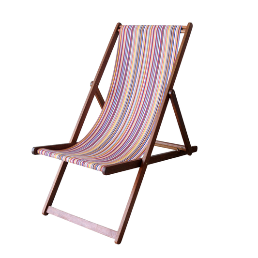 Ici et la hardwood folding deckchair with a multicoloured striped fabric sling featuring 35 colours