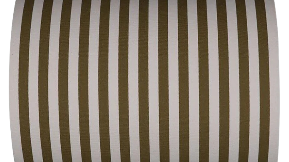 Roll of fabric with ecru/natural and bronze/khaki stripes