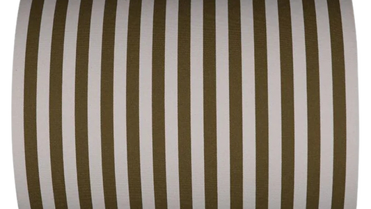 Roll of fabric with ecru/natural and bronze/khaki stripes