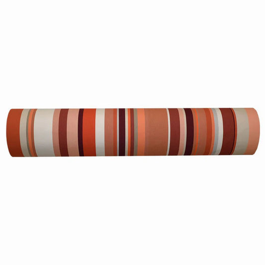 Cayrou Les Toiles du Soleil Sunbrella Outdoor fabric roll. Multi coloured striped fabric with shades of terracotta and greys