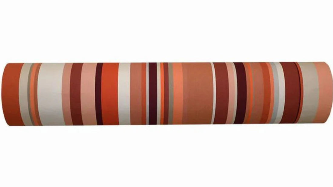 Les Toiles du Soleil 100% cotton fabric Crayou. Multi terracotta coloured striped fabric roll