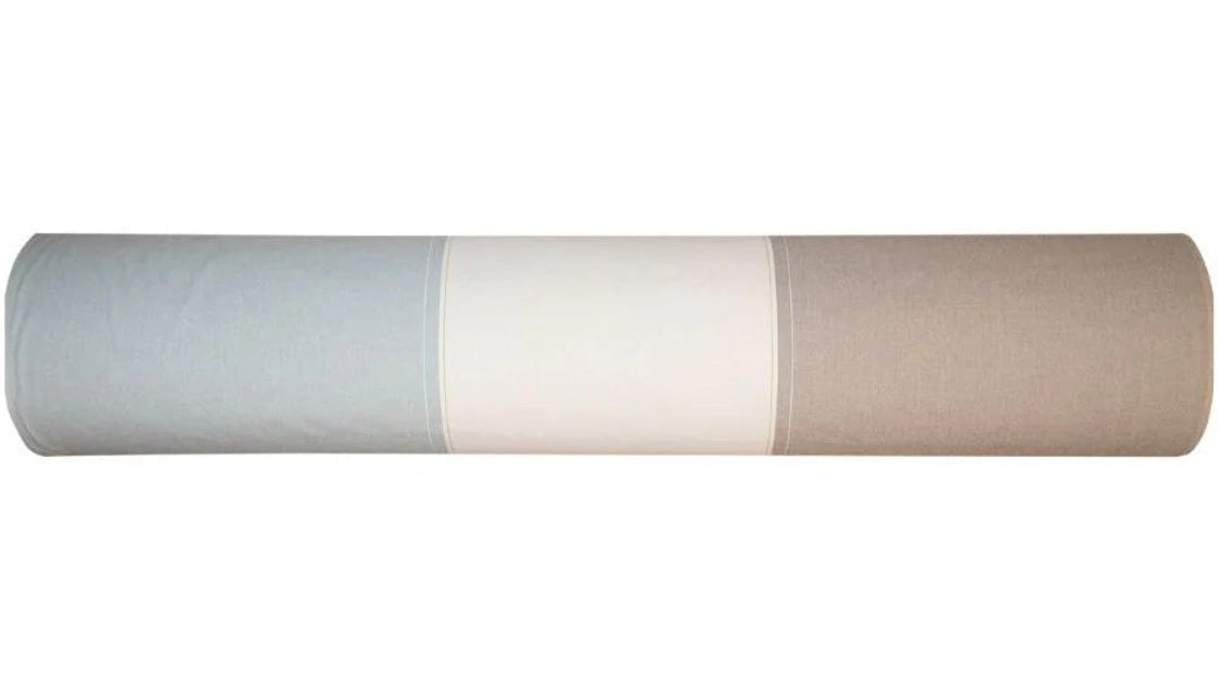 Charlotte Bronze Les Toiles du Soleil 100% cotton roll of muted blue, beige bronze and ercru