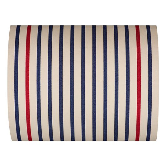 Red, blue and ecru coloured striped fabric thumbnail