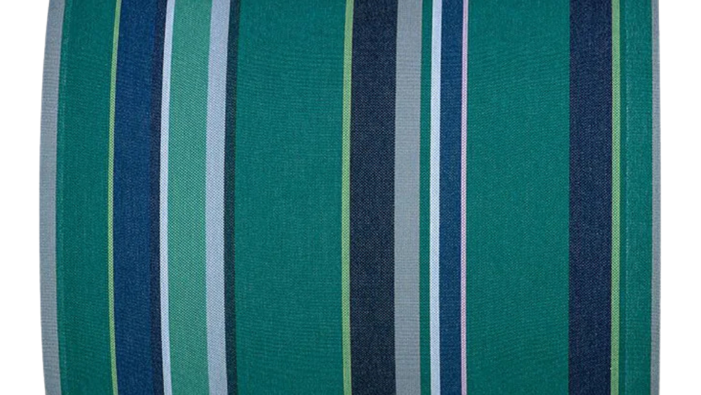 Cotton fabric with bold stripes in deep teal, turquoise, and multiple shades of blue and green