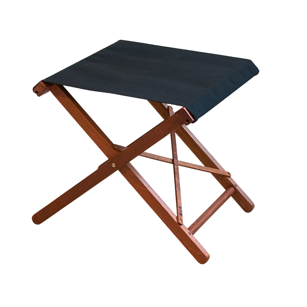 Hardwood folding stool with Sunbrella waterproof solid black fabric
