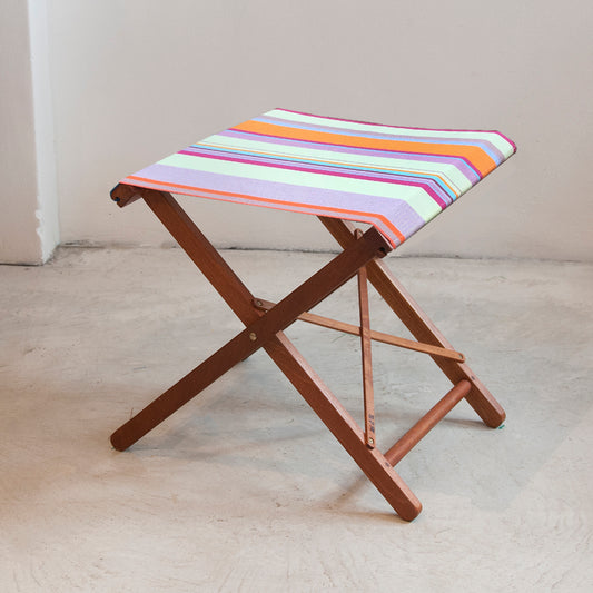 Hardwood Folding Stool - Sunbrella - JUNE SUNSET