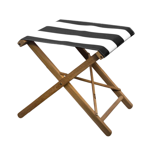 Teak Folding Stool - Sunbrella - CHARCOAL / WHITE
