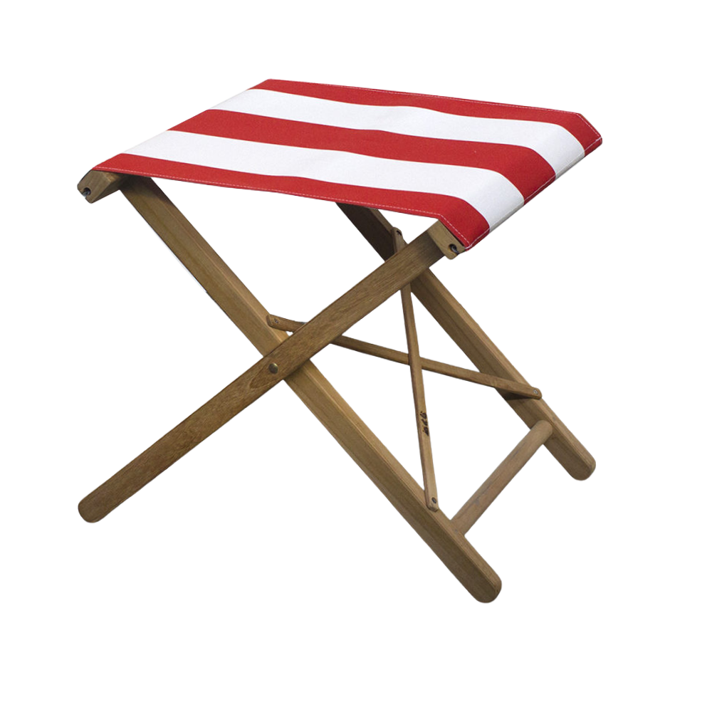 Teak Folding Stool - Sunbrella - RED / WHITE