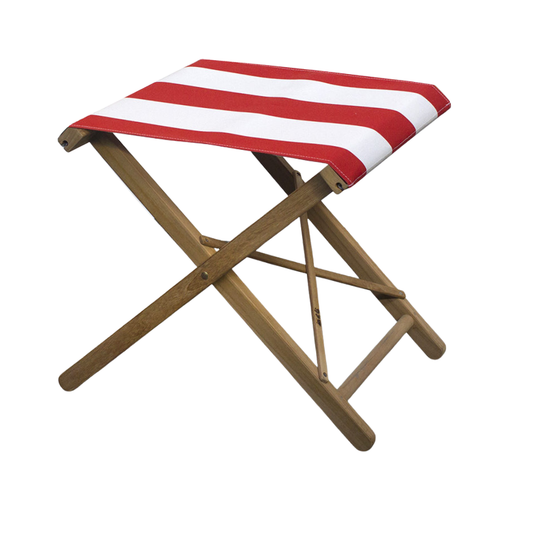 Teak Folding Stool - Sunbrella - RED / WHITE