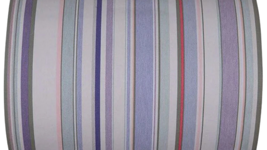 Glycine a multi striped fabric featuring soft palette of lavender, blush, pale blue, and grey by Les Toiles du Soleil