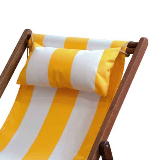 Ici et la foldable deckchair with head pillow with matching Sunbrella white and yellow fabric 