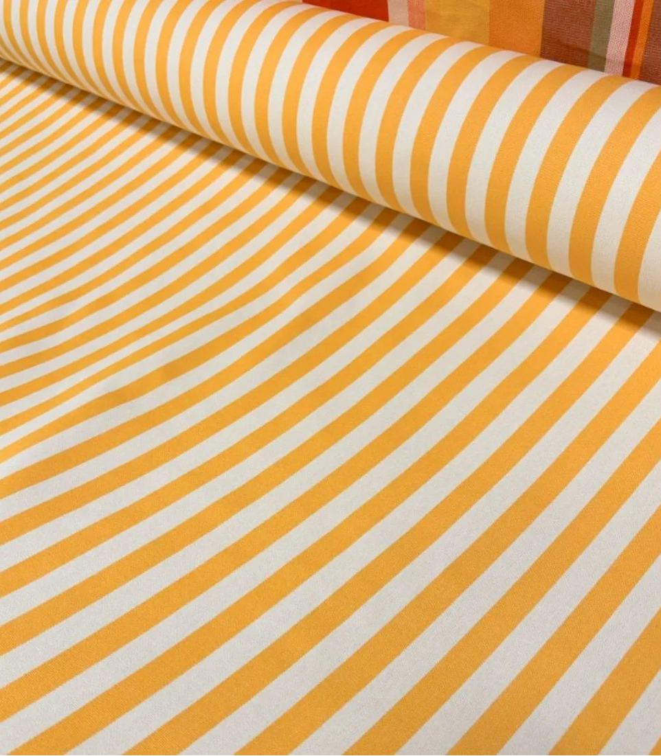 Roll of Isola Bella saffron & ecru striped 100%cotton Fabric by Les Toiles du Soleil