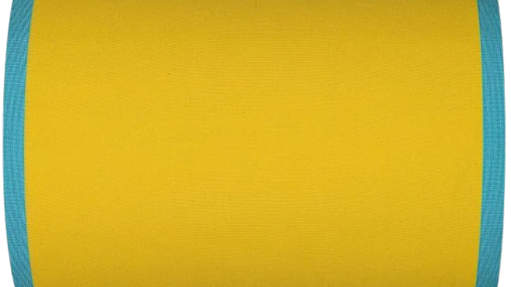 Yellow Les Toiles du Soleil 100 % cotton fabric with a turquoise border fabric roll