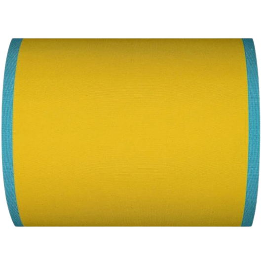 Yellow Les Toiles du Soleil 100 % cotton fabric with a turquoise border fabric roll