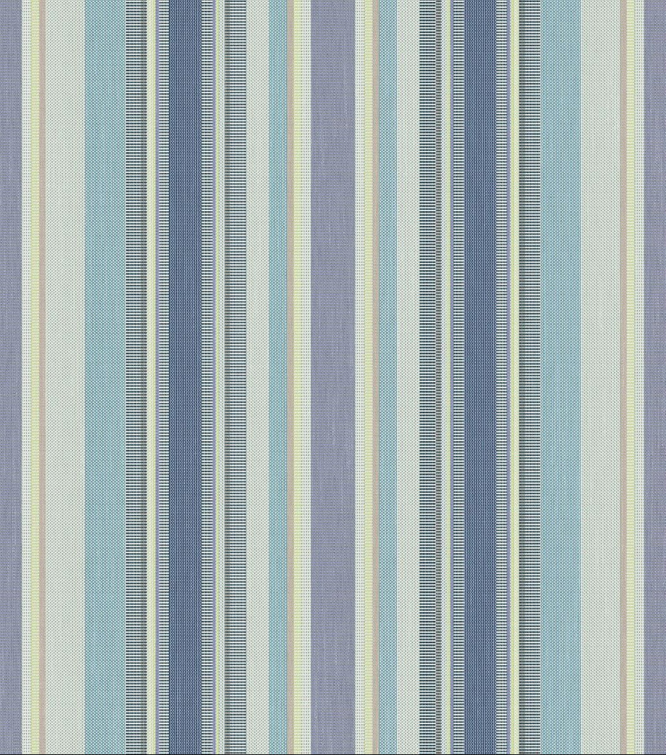 Thumbnail of La Piscine cotton fabric roll of multi striped shades of blue, yellow, lavender, and beige. A textured weave by Les Toiles du Soleil. 