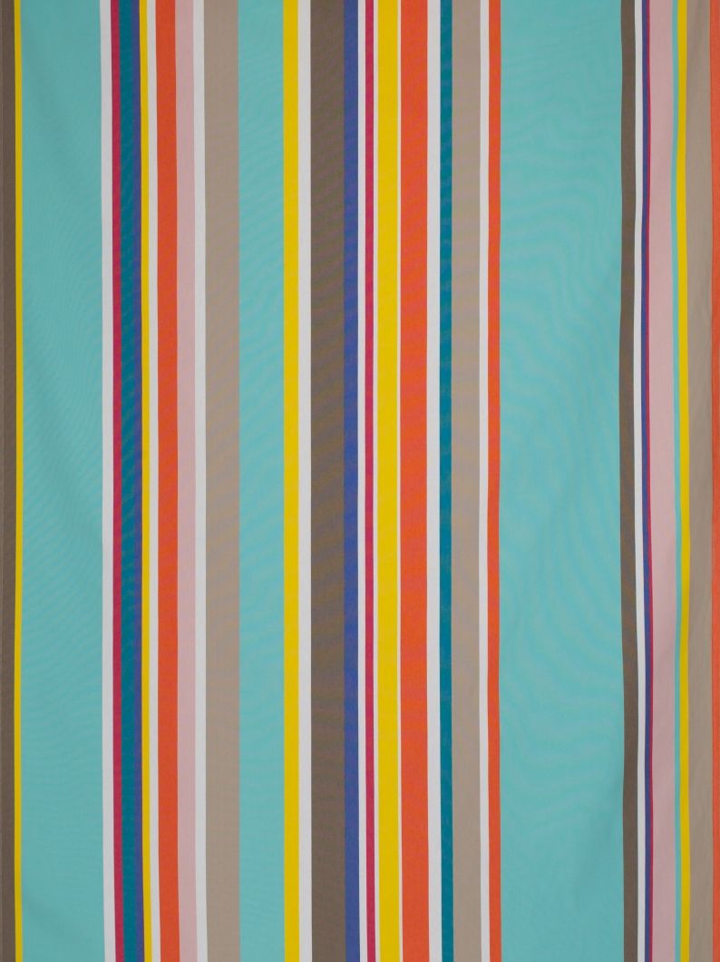 Parasol Outdoor Fabric by Les Toiles du Soleil featuring multi stripes of blues, yellow, pink and orange