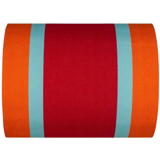 Plage Rouge / Orange is a bold fabric featuring a striped pattern with red, orange and turquoise. A detailed 100% cotton weave by By Les Toiles du Soleil