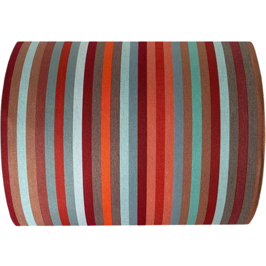 Pop Tomette fabric featuring a striped pattern with rich autumn-inspired tones, balancing vibrant colour with softer touches. A detailed 100% cotton weave by By Les Toiles du Soleil