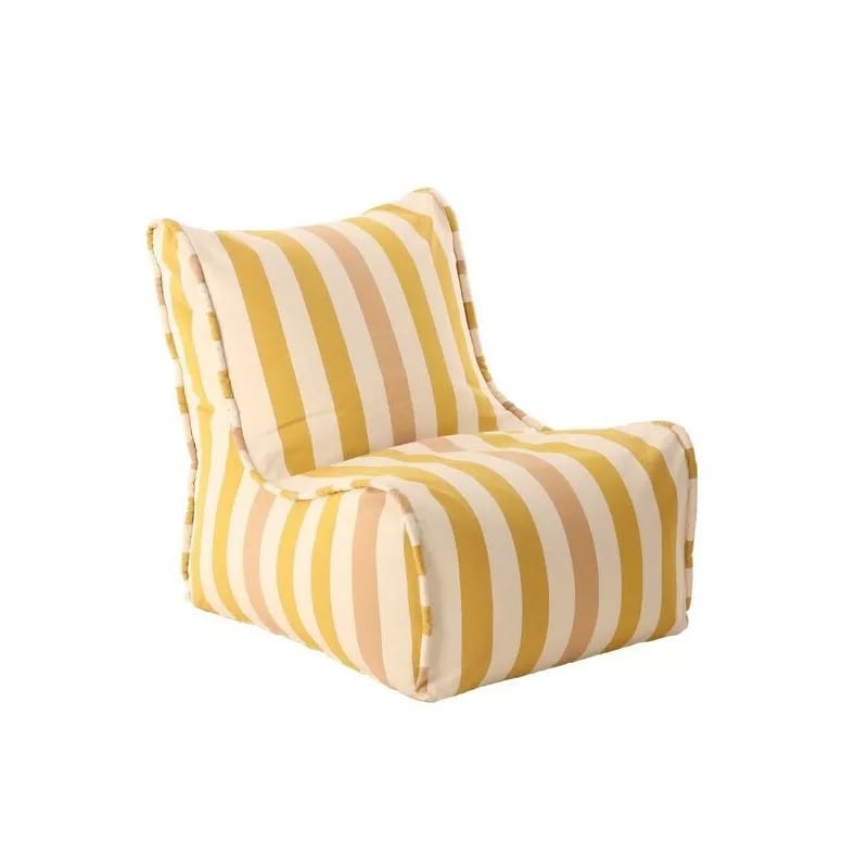 Raspail Miel Les Toiles du Soleil 100% cotton yellow, white and muted pink striped fabric large soft armchair