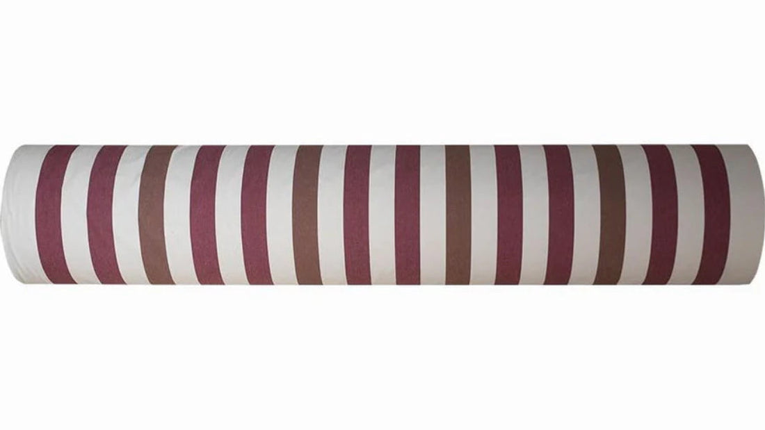 Raspail Prunelle Les Toiles du Soleil 100% cotton striped fabric of plum, browns and white fabric roll