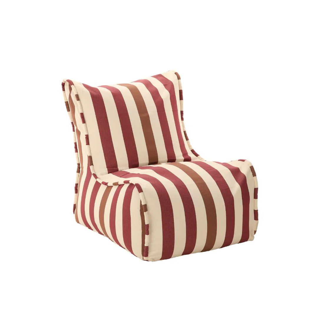 Les Toiles du Soleil Raspail Prunelle 100% cotton striped fabric of plum, browns and white large soft armchair