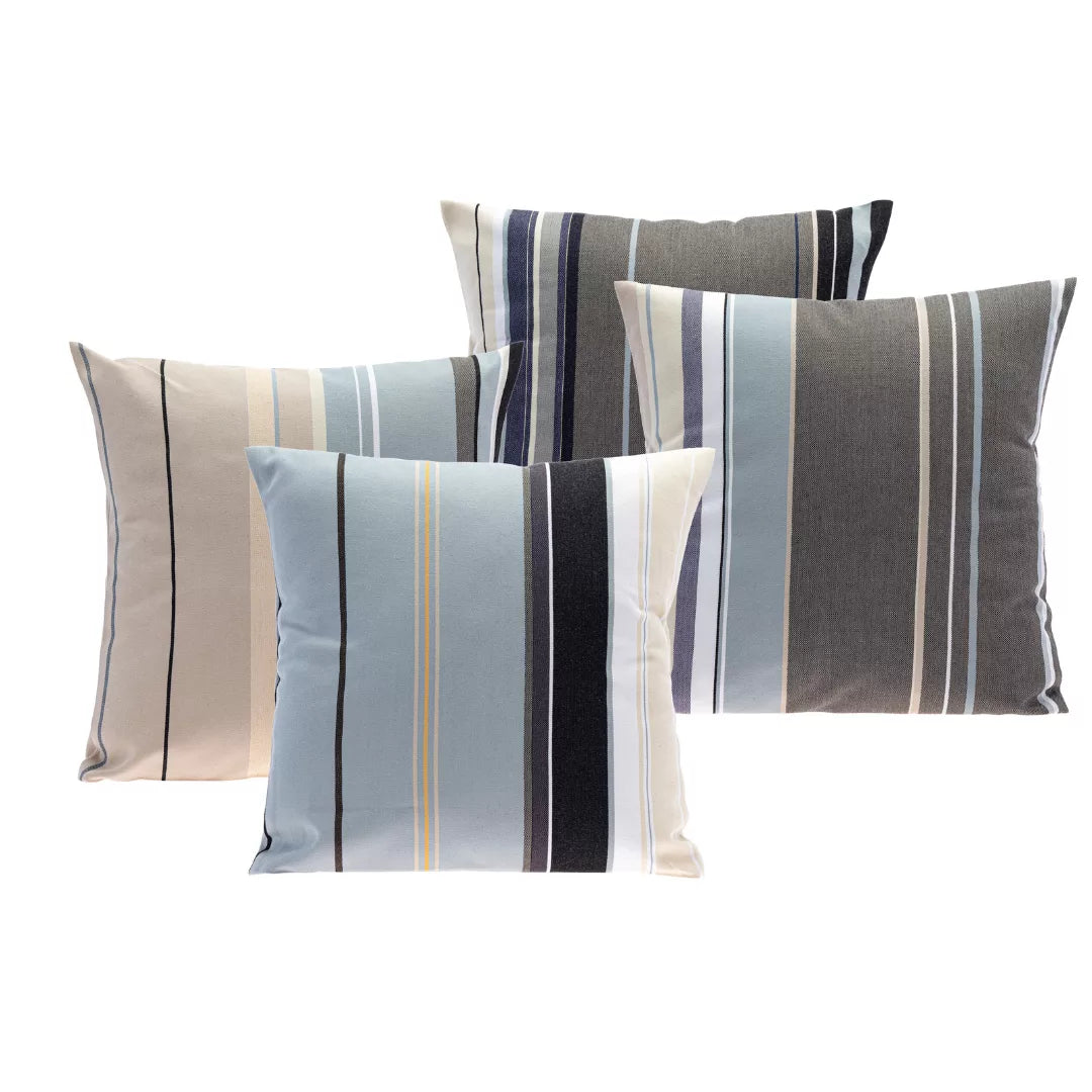 Les Toiles du Soleil Rue du Bac Gris range of Sunbrella outdoor cushions with a white background
