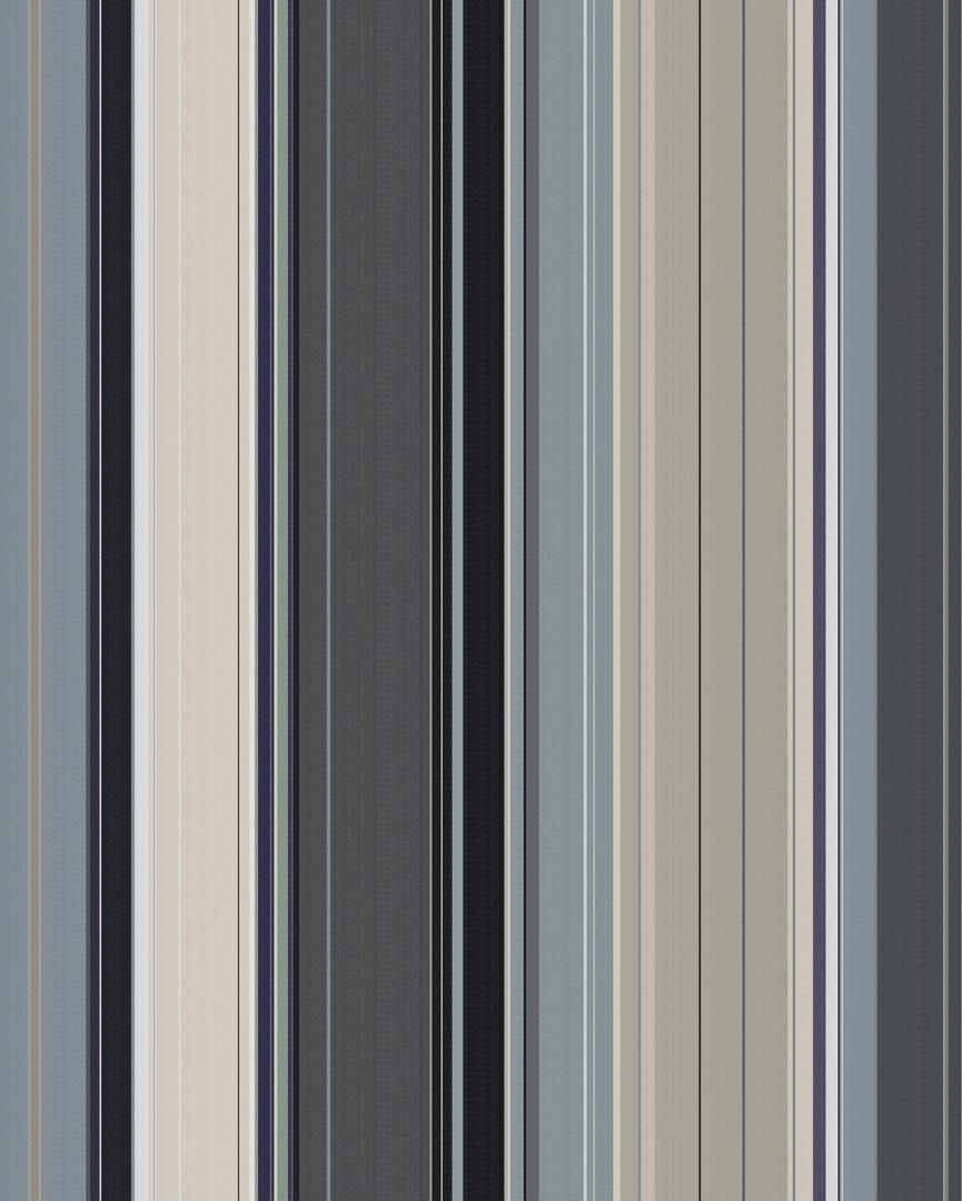 Pattern of Les Toiles du Soleil Rue du Bac Gris vertical stripes in various grey, blue and beige colors.