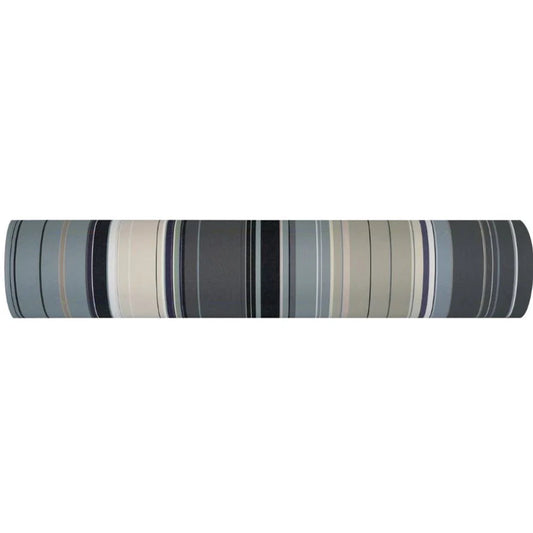 100% cotton Les Toiles du Soleil fabric roll of Rue du Bac Gris - a multi striped woven pattern of different shades of greys, blues and beige