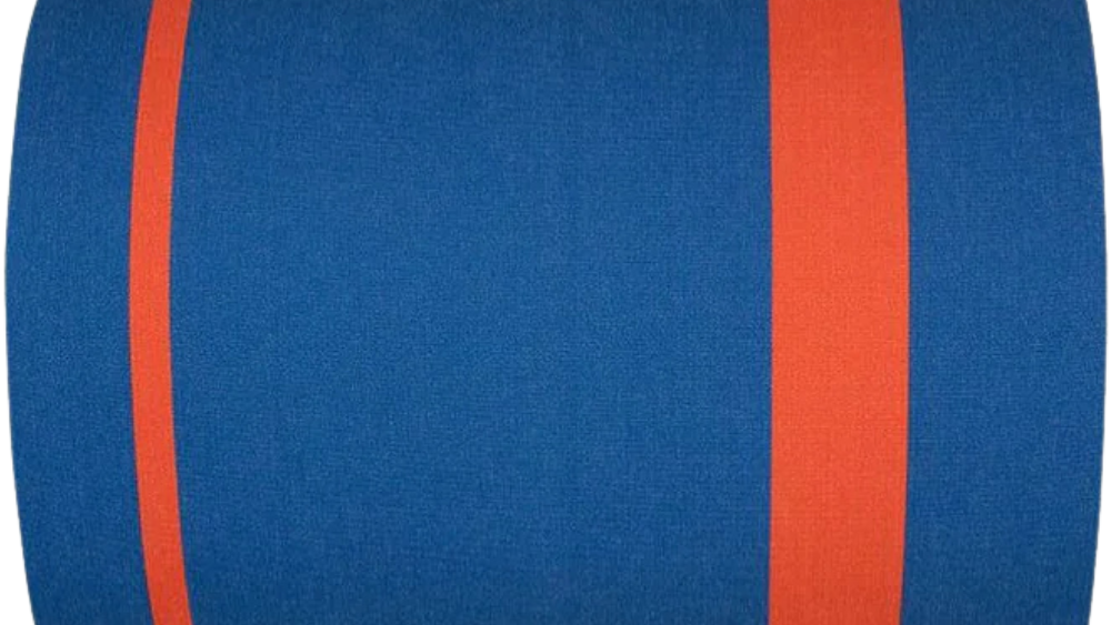 Rue du Soleil is a cotton fabric roll in vivid cobalt blue with fine bright orange accent stripes. Made by Les Toiles do Soleil. 