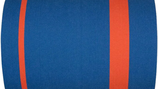 Rue du Soleil is a cotton fabric roll in vivid cobalt blue with fine bright orange accent stripes. Made by Les Toiles do Soleil. 